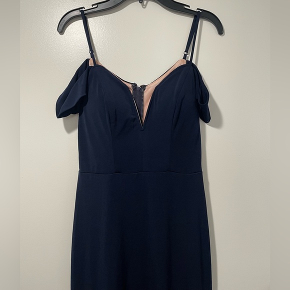Elegant Navy Off-Shoulder Evening Dress/ Wedding Guest Dress - Picture 3 of 8